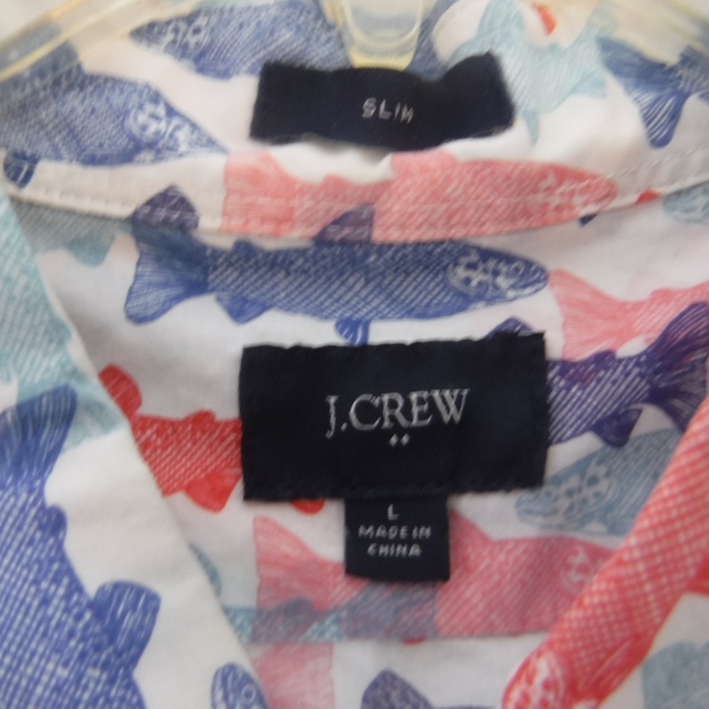 J.CREW Shirt Boy's Large Slim Fit Short Sleeve Button Down All Over Fish Print - Picture 3 of 11